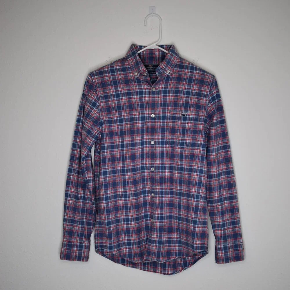 Vineyard Vines Mens Plaid Shirt Sz S Flannel Button Down Slim Fit Preppy Work
